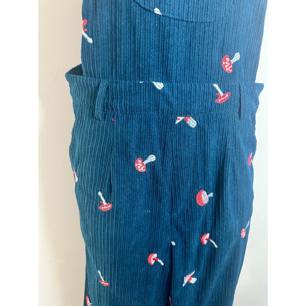 Cider Teal Corduroy Mushroom Embroidered Wide Leg Overalls Womens Medium - Picture 4 of 7